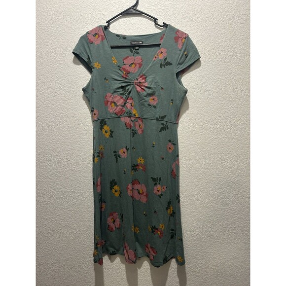 Toad & Co Size Medium Green Floral Rosemarie Organic Cotton Blend V Neck Dress - Picture 1 of 9